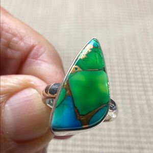 PEACOCK DAHLIA TURQUOISE Size 6 In Solid Sterling Silver 925